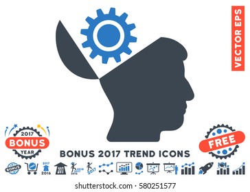 Smooth Blue Open Head Gear icon with bonus 2017 trend design elements. Vector illustration style is flat iconic bicolor symbols, white background.
