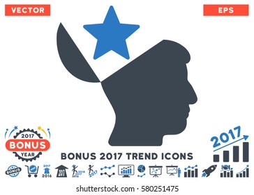 Smooth Blue Open Head Star pictogram with bonus 2017 trend pictograph collection. Vector illustration style is flat iconic bicolor symbols, white background.