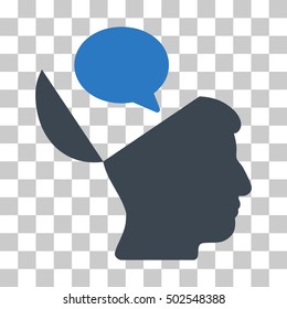 Smooth Blue Open Mind Opinion interface toolbar pictogram. Vector pictogram style is a flat bicolor symbol on chess transparent background.