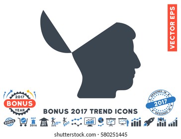 Smooth Blue Open Mind pictogram with bonus 2017 year trend pictograms. Vector illustration style is flat iconic bicolor symbols, white background.