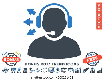 Smooth Blue Operator Answer Speech pictogram with bonus 2017 year trend pictures. Vector illustration style is flat iconic bicolor symbols, white background.