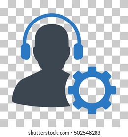 Smooth Blue Operator Configuration Gear interface pictogram. Vector pictograph style is a flat bicolor symbol on chess transparent background.