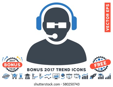 Smooth Blue Operator icon with bonus 2017 year trend pictograph collection. Vector illustration style is flat iconic bicolor symbols, white background.