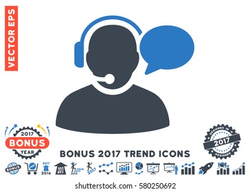 Smooth Blue Operator Message pictogram with bonus 2017 trend pictograph collection. Vector illustration style is flat iconic bicolor symbols, white background.