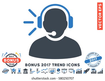 Smooth Blue Operator Message pictogram with bonus 2017 trend pictograms. Vector illustration style is flat iconic bicolor symbols, white background.