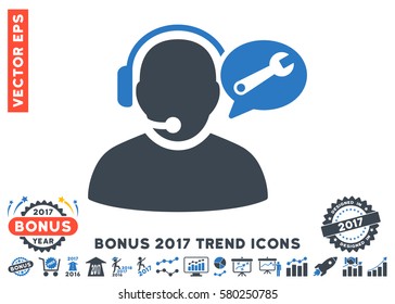 Smooth Blue Operator Service Message pictograph with bonus 2017 year trend design elements. Vector illustration style is flat iconic bicolor symbols, white background.