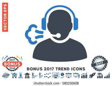 Smooth Blue Operator Speech pictogram with bonus 2017 year trend images. Vector illustration style is flat iconic bicolor symbols, white background.