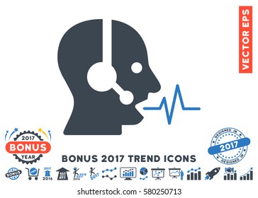 Smooth Blue Operator Speech pictogram with bonus 2017 trend pictograms. Vector illustration style is flat iconic bicolor symbols, white background.