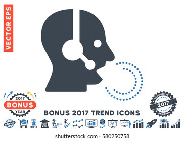 Smooth Blue Operator Speech pictograph with bonus 2017 year trend pictograph collection. Vector illustration style is flat iconic bicolor symbols, white background.