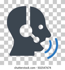 Smooth Blue Operator Speech Sound Waves interface toolbar pictogram. Vector pictogram style is a flat bicolor symbol on chess transparent background.