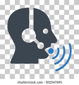 Smooth Blue Operator Talking Sound Waves interface pictogram. Vector pictograph style is a flat bicolor symbol on chess transparent background.