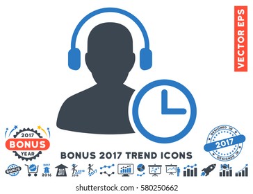 Smooth Blue Operator Time icon with bonus 2017 year trend pictograms. Vector illustration style is flat iconic bicolor symbols, white background.