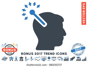 Smooth Blue Optical Neural Interface icon with bonus 2017 trend pictograms. Vector illustration style is flat iconic bicolor symbols, white background.