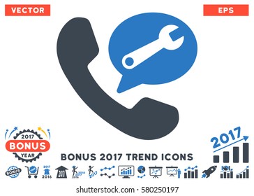 Smooth Blue Phone Service Message pictograph with bonus 2017 year trend pictograms. Vector illustration style is flat iconic bicolor symbols, white background.