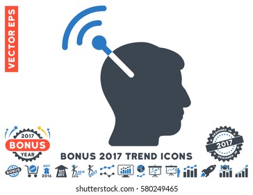 Smooth Blue Radio Neural Interface pictogram with bonus 2017 trend pictograph collection. Vector illustration style is flat iconic bicolor symbols, white background.