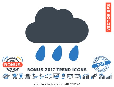 Smooth Blue Rain Cloud pictogram with bonus 2017 trend images. Vector illustration style is flat iconic bicolor symbols, white background.
