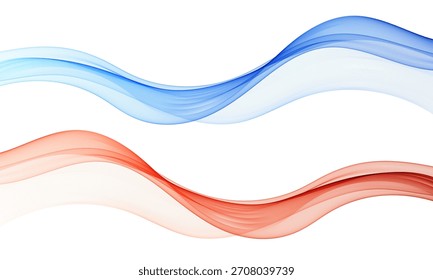 Smooth blue and red vector abstract waves on white background, modern abstract design for banners, posters, websites and graphic layouts.