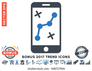 Smooth Blue Route Smartphone pictograph with bonus 2017 trend design elements. Vector illustration style is flat iconic bicolor symbols, white background.
