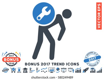 Smooth Blue Service Courier pictograph with bonus 2017 year trend elements. Vector illustration style is flat iconic bicolor symbols, white background.