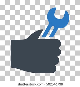 Smooth Blue Service Hand interface icon. Vector pictograph style is a flat bicolor symbol on chess transparent background.