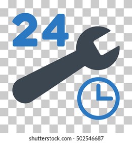 Smooth Blue Service Hours interface toolbar pictogram. Vector pictograph style is a flat bicolor symbol on chess transparent background.