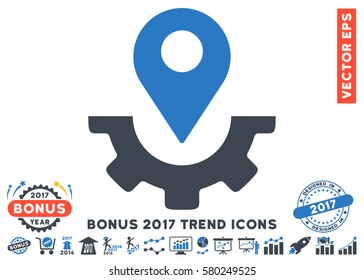 Smooth Blue Service Map Marker pictogram with bonus 2017 trend symbols. Vector illustration style is flat iconic bicolor symbols, white background.