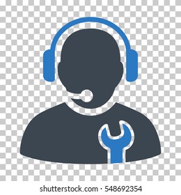 Smooth Blue Service Operator interface toolbar pictogram. Vector pictogram style is a flat bicolor symbol on chess transparent background.