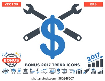 Smooth Blue Service Price icon with bonus 2017 year trend symbols. Vector illustration style is flat iconic bicolor symbols, white background.