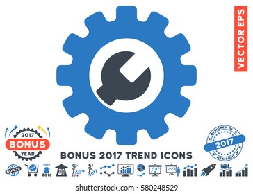 Smooth Blue Service Tools icon with bonus 2017 trend pictograph collection. Vector illustration style is flat iconic bicolor symbols, white background.