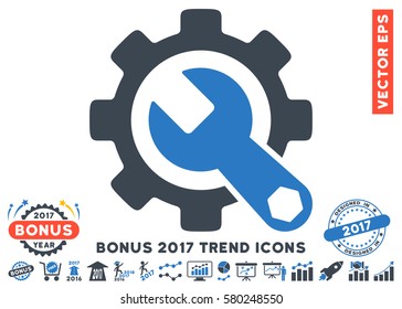 Smooth Blue Service Tools icon with bonus 2017 trend symbols. Vector illustration style is flat iconic bicolor symbols, white background.