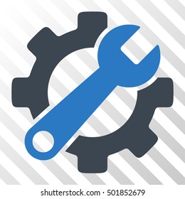 Smooth Blue Service Tools interface icon. Vector pictograph style is a flat bicolor symbol on diagonal hatch transparent background.