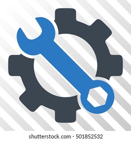 Smooth Blue Service Tools toolbar pictogram. Vector pictogram style is a flat bicolor symbol on diagonal hatch transparent background.
