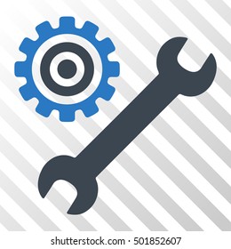Smooth Blue Service Tools toolbar icon. Vector pictogram style is a flat bicolor symbol on diagonal hatch transparent background.