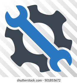 Smooth Blue Service Tools toolbar pictogram. Vector pictogram style is a flat bicolor symbol on diagonal hatch transparent background.