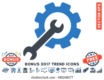 Smooth Blue Setup Tools pictograph with bonus 2017 year trend pictograph collection. Vector illustration style is flat iconic bicolor symbols, white background.