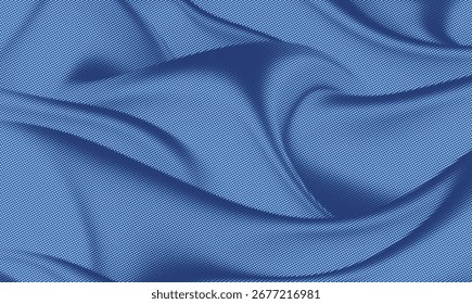 Smooth blue silk background, Elegant satin fabric dotted halftone texture.
