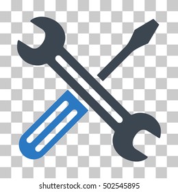 Smooth Blue Spanner and Screwdriver toolbar pictogram. Vector pictograph style is a flat bicolor symbol on chess transparent background.