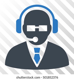 Smooth Blue Support Manager toolbar icon. Vector pictograph style is a flat bicolor symbol on diagonal hatch transparent background.