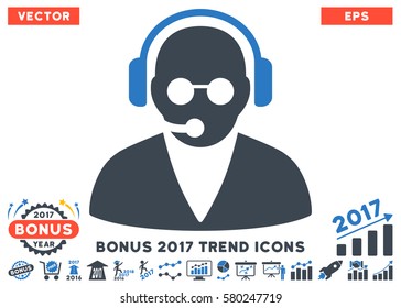 Smooth Blue Support Operator pictograph with bonus 2017 trend images. Vector illustration style is flat iconic bicolor symbols, white background.