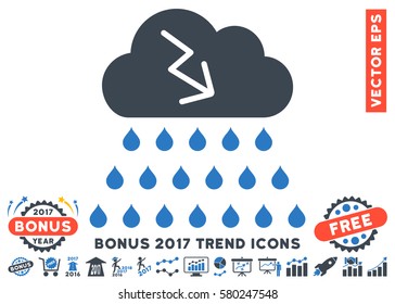 Smooth Blue Thunderstorm Rain Cloud pictograph with bonus 2017 trend icon set. Vector illustration style is flat iconic bicolor symbols, white background.