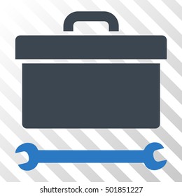 Smooth Blue Toolbox interface toolbar icon. Vector pictograph style is a flat bicolor symbol on diagonal hatch transparent background.