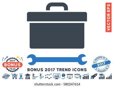 Smooth Blue Toolbox pictogram with bonus 2017 trend pictures. Vector illustration style is flat iconic bicolor symbols, white background.