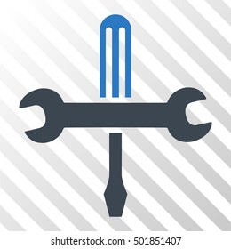 Smooth Blue Tools interface toolbar icon. Vector pictograph style is a flat bicolor symbol on diagonal hatch transparent background.