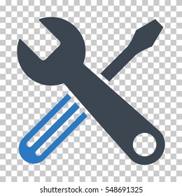 Smooth Blue Tools toolbar pictogram. Vector pictograph style is a flat bicolor symbol on chess transparent background.