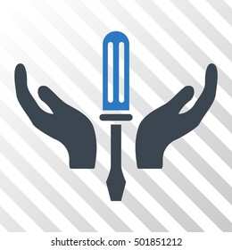 Smooth Blue Tuning Screwdriver Maintenance interface icon. Vector pictogram style is a flat bicolor symbol on diagonal hatch transparent background.