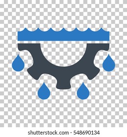 Smooth Blue Water Gear Drops toolbar pictogram. Vector pictograph style is a flat bicolor symbol on chess transparent background.