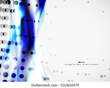 Smooth blue wave lines background with dotted texture, business or hi-tech template. Vector design