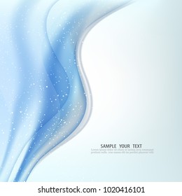 Smooth blue waves of smoke on light background.Abstract vector wave background.
