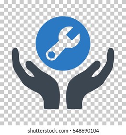 Smooth Blue Wrench Maintenance interface pictogram. Vector pictograph style is a flat bicolor symbol on chess transparent background.
