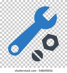 Smooth Blue Wrench and Nuts toolbar icon. Vector pictogram style is a flat bicolor symbol on chess transparent background.